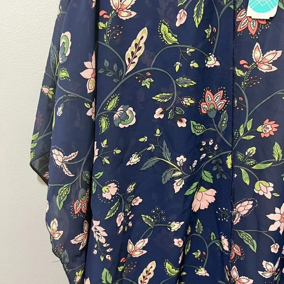 Market & Spruce Womens Blue Floral Kimono Duster Chiffon Woven S Open Sheer - Picture 5 of 11
